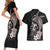 Hawaiian Whale and Volcanic Eruption Couples Matching Short Sleeve Bodycon Dress and Hawaiian Shirt Hibiscus and Kakau Pattern Grayscale Color