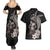 Hawaiian Whale and Volcanic Eruption Couples Matching Summer Maxi Dress and Hawaiian Shirt Hibiscus and Kakau Pattern Grayscale Color