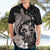 Hawaiian Whale and Volcanic Eruption Hawaiian Shirt Hibiscus and Kakau Pattern Grayscale Color