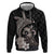 Hawaiian Whale and Volcanic Eruption Hoodie Hibiscus and Kakau Pattern Grayscale Color