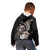 Hawaiian Whale and Volcanic Eruption Kid Hoodie Hibiscus and Kakau Pattern Grayscale Color