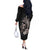 Hawaiian Whale and Volcanic Eruption Off The Shoulder Long Sleeve Dress Hibiscus and Kakau Pattern Grayscale Color