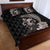 Hawaiian Whale and Volcanic Eruption Quilt Bed Set Hibiscus and Kakau Pattern Grayscale Color