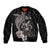 Hawaiian Whale and Volcanic Eruption Sleeve Zip Bomber Jacket Hibiscus and Kakau Pattern Grayscale Color