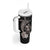 Hawaiian Whale and Volcanic Eruption Tumbler With Handle Hibiscus and Kakau Pattern Grayscale Color