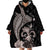 Hawaiian Whale and Volcanic Eruption Wearable Blanket Hoodie Hibiscus and Kakau Pattern Grayscale Color