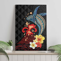Hawaiian Whale and Volcanic Eruption Canvas Wall Art Hibiscus and Kakau Pattern