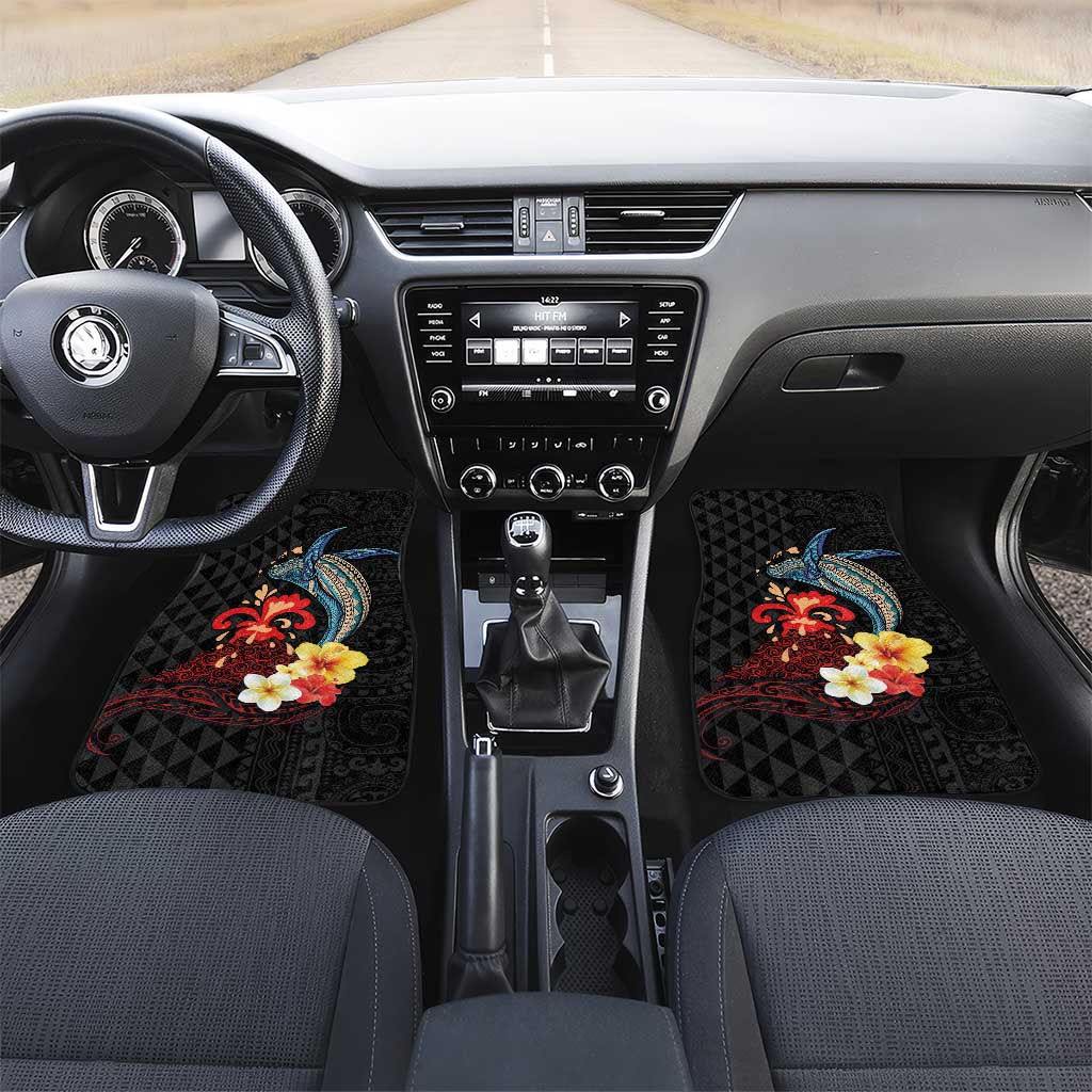 Hawaiian Whale and Volcanic Eruption Car Mats Hibiscus and Kakau Pattern