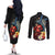 Hawaiian Whale and Volcanic Eruption Couples Matching Off The Shoulder Long Sleeve Dress and Long Sleeve Button Shirt Hibiscus and Kakau Pattern