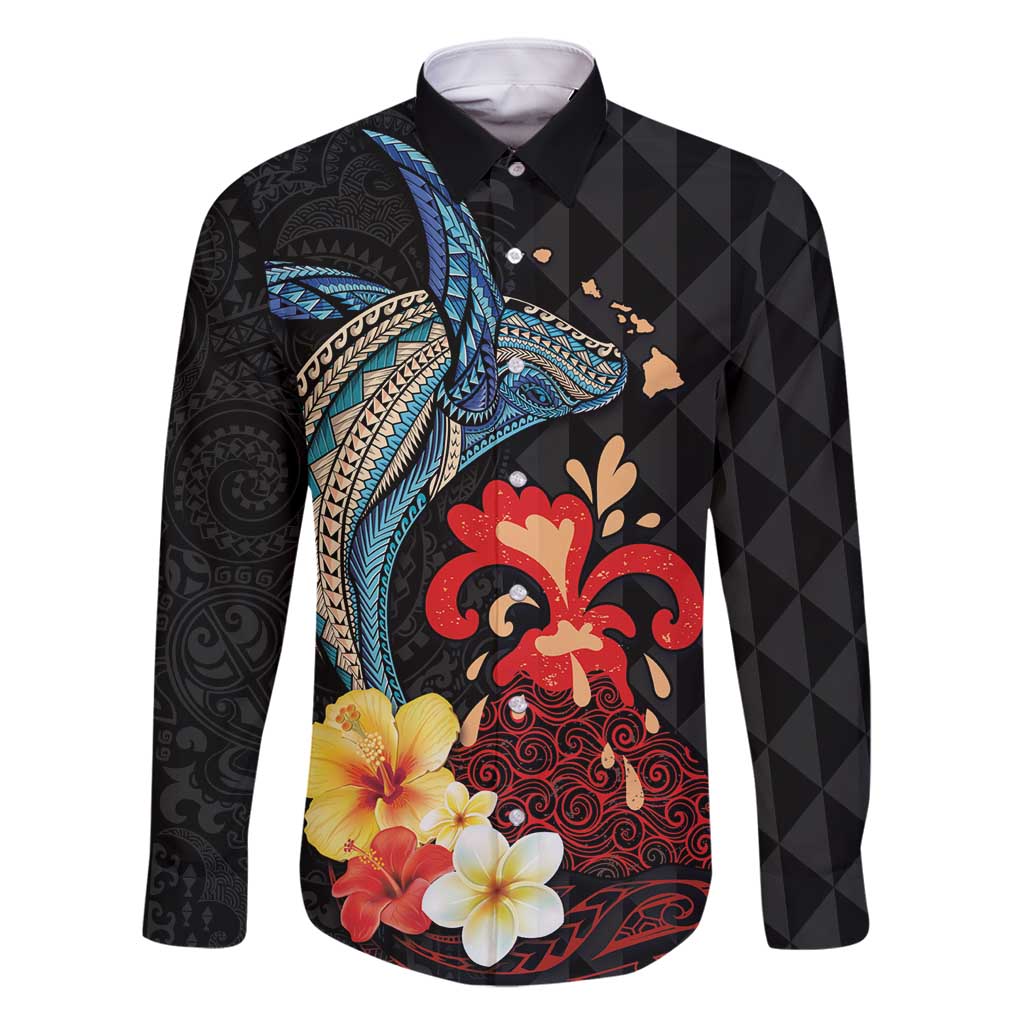 Hawaiian Whale and Volcanic Eruption Family Matching Mermaid Dress and Hawaiian Shirt Hibiscus and Kakau Pattern