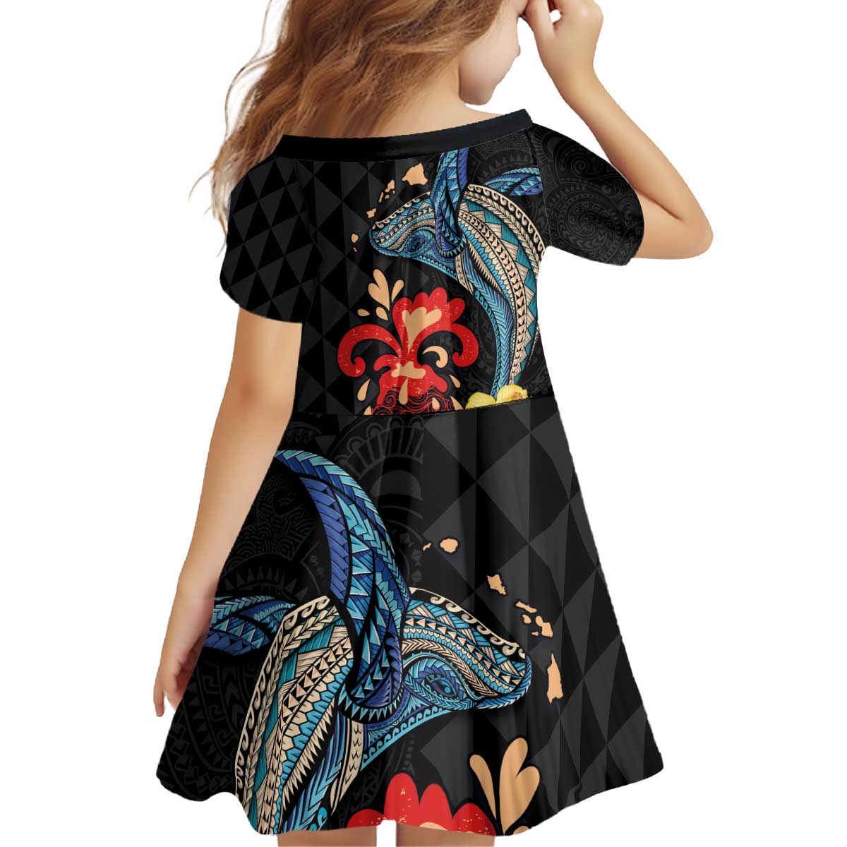 Hawaiian Whale and Volcanic Eruption Family Matching Puletasi and Hawaiian Shirt Hibiscus and Kakau Pattern LT03 - Polynesian Pride