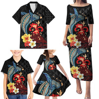 Hawaiian Whale and Volcanic Eruption Family Matching Puletasi and Hawaiian Shirt Hibiscus and Kakau Pattern LT03 - Polynesian Pride