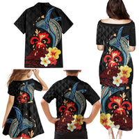 Hawaiian Whale and Volcanic Eruption Family Matching Puletasi and Hawaiian Shirt Hibiscus and Kakau Pattern LT03 - Polynesian Pride