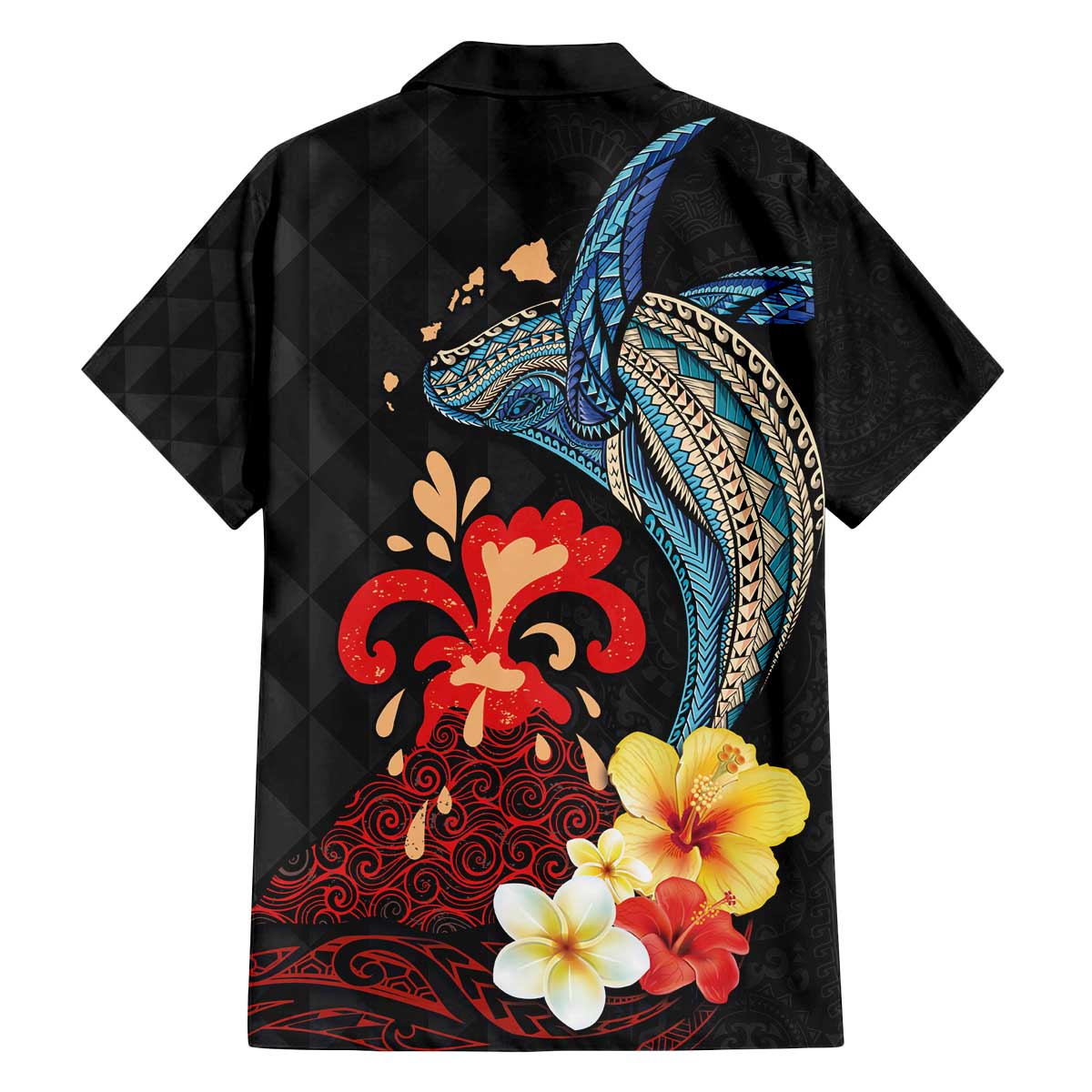 Hawaiian Whale and Volcanic Eruption Family Matching Puletasi and Hawaiian Shirt Hibiscus and Kakau Pattern LT03 - Polynesian Pride