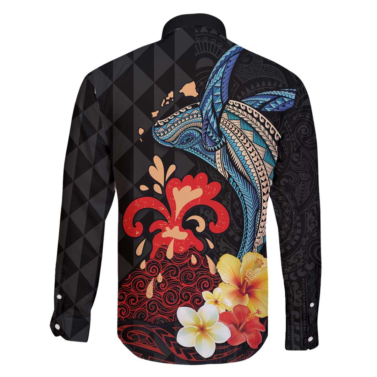 Hawaiian Whale and Volcanic Eruption Family Matching Puletasi and Hawaiian Shirt Hibiscus and Kakau Pattern LT03 - Polynesian Pride