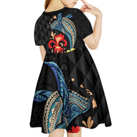 Hawaiian Whale and Volcanic Eruption Kid Short Sleeve Dress Hibiscus and Kakau Pattern
