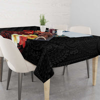 Hawaiian Whale and Volcanic Eruption Tablecloth Hibiscus and Kakau Pattern