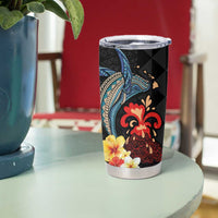 Hawaiian Whale and Volcanic Eruption Tumbler Cup Hibiscus and Kakau Pattern