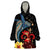 Hawaiian Whale and Volcanic Eruption Wearable Blanket Hoodie Hibiscus and Kakau Pattern