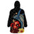 Hawaiian Whale and Volcanic Eruption Wearable Blanket Hoodie Hibiscus and Kakau Pattern