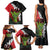 Hawaiian Halloween Family Matching Tank Maxi Dress and Hawaiian Shirt Horror Shaka Hand with Plumeria and Polynesian Tattoo Blood Color