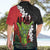 Hawaiian Halloween Hawaiian Shirt Horror Shaka Hand with Plumeria and Polynesian Tattoo Blood Color