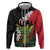 Hawaiian Halloween Hoodie Horror Shaka Hand with Plumeria and Polynesian Tattoo Blood Color