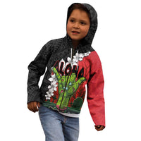Hawaiian Halloween Kid Hoodie Horror Shaka Hand with Plumeria and Polynesian Tattoo Blood Color