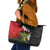 Hawaiian Halloween Leather Tote Bag Horror Shaka Hand with Plumeria and Polynesian Tattoo Blood Color