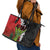 Hawaiian Halloween Leather Tote Bag Horror Shaka Hand with Plumeria and Polynesian Tattoo Blood Color