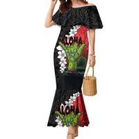 Hawaiian Halloween Mermaid Dress Horror Shaka Hand with Plumeria and Polynesian Tattoo Blood Color LT03 Women Red - Polynesian Pride