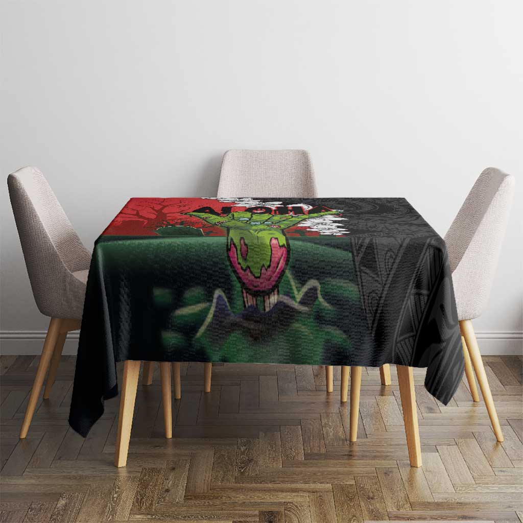 Hawaiian Halloween Tablecloth Horror Shaka Hand with Plumeria and Polynesian Tattoo Blood Color