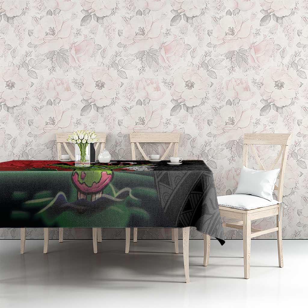 Hawaiian Halloween Tablecloth Horror Shaka Hand with Plumeria and Polynesian Tattoo Blood Color