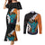 Hawaiian Halloween Couples Matching Mermaid Dress and Long Sleeve Button Shirt Horror Shaka Hand with Plumeria and Polynesian Tattoo Autumn Color