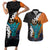 Hawaiian Halloween Couples Matching Short Sleeve Bodycon Dress and Hawaiian Shirt Horror Shaka Hand with Plumeria and Polynesian Tattoo Autumn Color