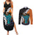 Hawaiian Halloween Couples Matching Summer Maxi Dress and Long Sleeve Button Shirt Horror Shaka Hand with Plumeria and Polynesian Tattoo Autumn Color
