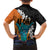Hawaiian Halloween Family Matching Long Sleeve Bodycon Dress and Hawaiian Shirt Horror Shaka Hand with Plumeria and Polynesian Tattoo Autumn Color