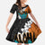 Hawaiian Halloween Family Matching Long Sleeve Bodycon Dress and Hawaiian Shirt Horror Shaka Hand with Plumeria and Polynesian Tattoo Autumn Color