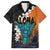 Hawaiian Halloween Family Matching Long Sleeve Bodycon Dress and Hawaiian Shirt Horror Shaka Hand with Plumeria and Polynesian Tattoo Autumn Color