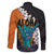 Hawaiian Halloween Family Matching Long Sleeve Bodycon Dress and Hawaiian Shirt Horror Shaka Hand with Plumeria and Polynesian Tattoo Autumn Color