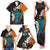 Hawaiian Halloween Family Matching Tank Maxi Dress and Hawaiian Shirt Horror Shaka Hand with Plumeria and Polynesian Tattoo Autumn Color