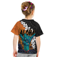 Hawaiian Halloween Kid T Shirt Horror Shaka Hand with Plumeria and Polynesian Tattoo Autumn Color
