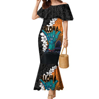 Hawaiian Halloween Mermaid Dress Horror Shaka Hand with Plumeria and Polynesian Tattoo Autumn Color LT03 Women Orange - Polynesian Pride
