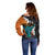 Hawaiian Halloween Off Shoulder Sweater Horror Shaka Hand with Plumeria and Polynesian Tattoo Autumn Color