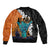 Hawaiian Halloween Sleeve Zip Bomber Jacket Horror Shaka Hand with Plumeria and Polynesian Tattoo Autumn Color