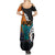 Hawaiian Halloween Summer Maxi Dress Horror Shaka Hand with Plumeria and Polynesian Tattoo Autumn Color