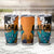 Hawaiian Halloween Tumbler Cup Horror Shaka Hand with Plumeria and Polynesian Tattoo Autumn Color