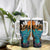 Hawaiian Halloween Tumbler With Handle Horror Shaka Hand with Plumeria and Polynesian Tattoo Autumn Color