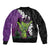 Hawaiian Halloween Bomber Jacket Horror Shaka Hand with Plumeria and Polynesian Tattoo Midnight Color