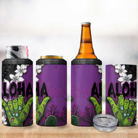Hawaiian Halloween 4 in 1 Can Cooler Tumbler Horror Shaka Hand with Plumeria and Polynesian Tattoo Midnight Color